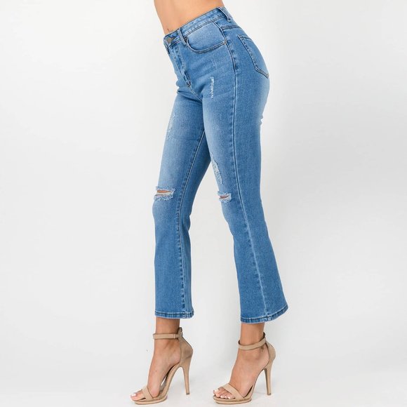 High Waisted Distressed Bootcut Jean - Picture 5 of 7